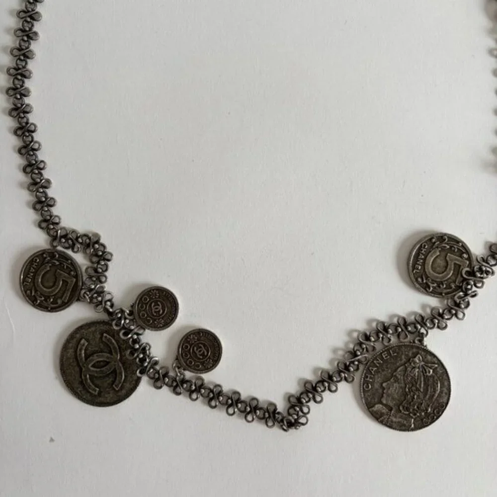CHANEL 2003 ARCHIVE SILVER COINS NECKLACE BELT